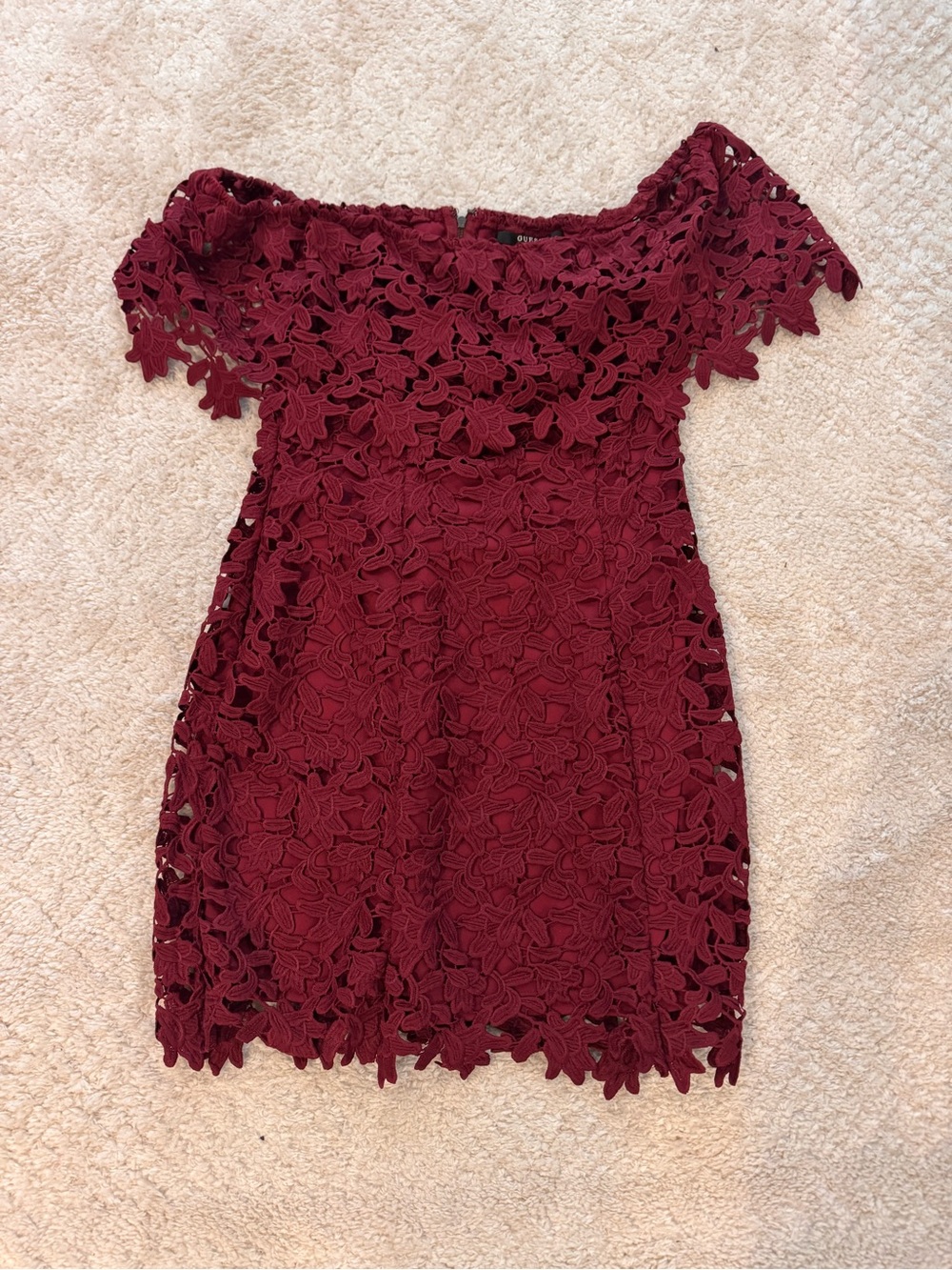 Guess Burgundy Off-Shoulder Lace Dress